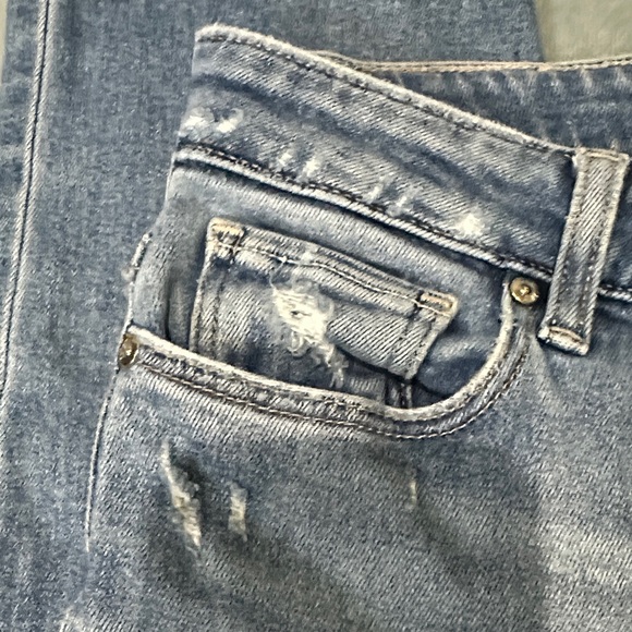 PAIGE Hoxton Slim Women's Distressed Lt Blue Cropped Frayed Jeans 29 See Details - Picture 3 of 14